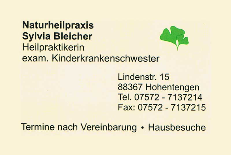 Visitenkarte der Naturheilpraxis Sylvia Bleicher